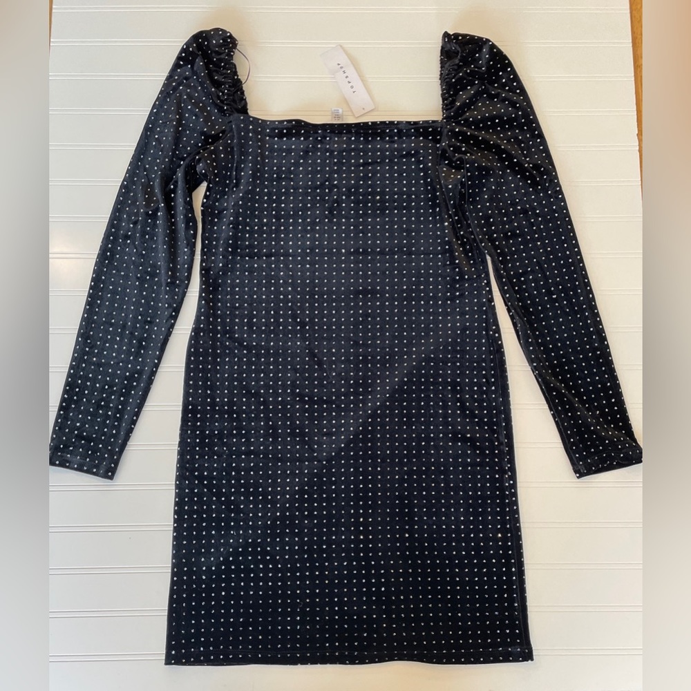 Topshop Velvet Black Long Sleeve Dress with Silver Dots